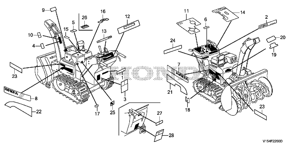 Labels Diagram and Parts List for HSM1336IK2 (Type  ATDR)(SBCJ-5500001 - 5509999) Honda Snow Blower