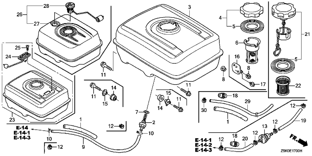 Fuel Tank Diagram and Parts List for GX270UT2 (Type  PAE2/A)(GCBGT-2000001 - 2258490) Honda Engine