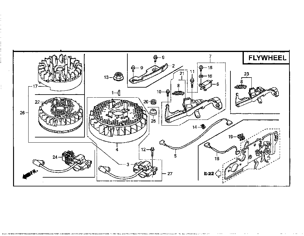 Flywheel Diagram and Parts List for GCV160-LAOS3A  Honda Engine