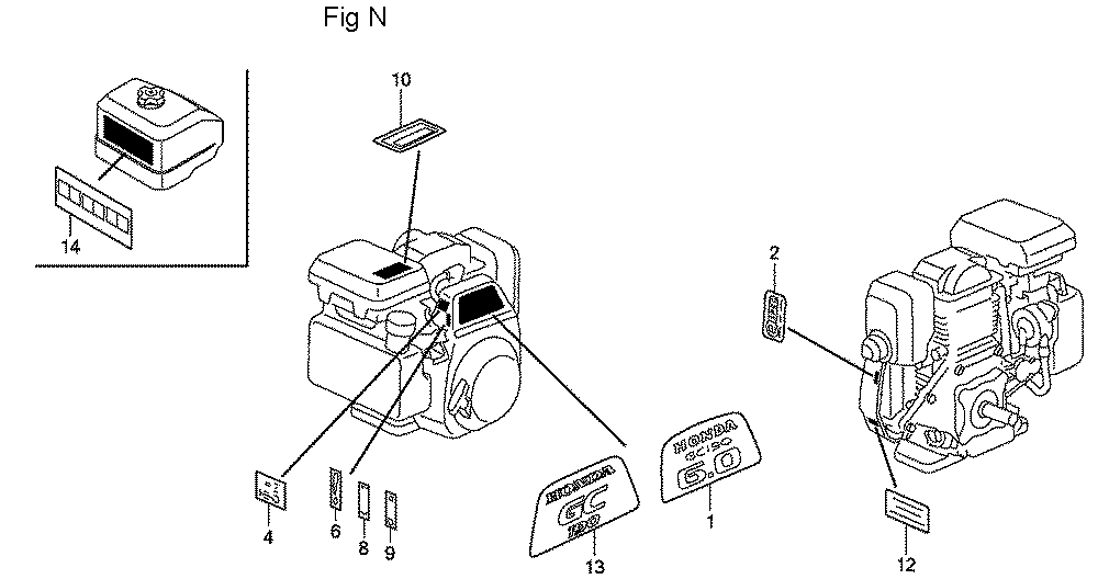 Fig-14 Diagram and Parts List for GC190A Type DHAF Honda Engine
