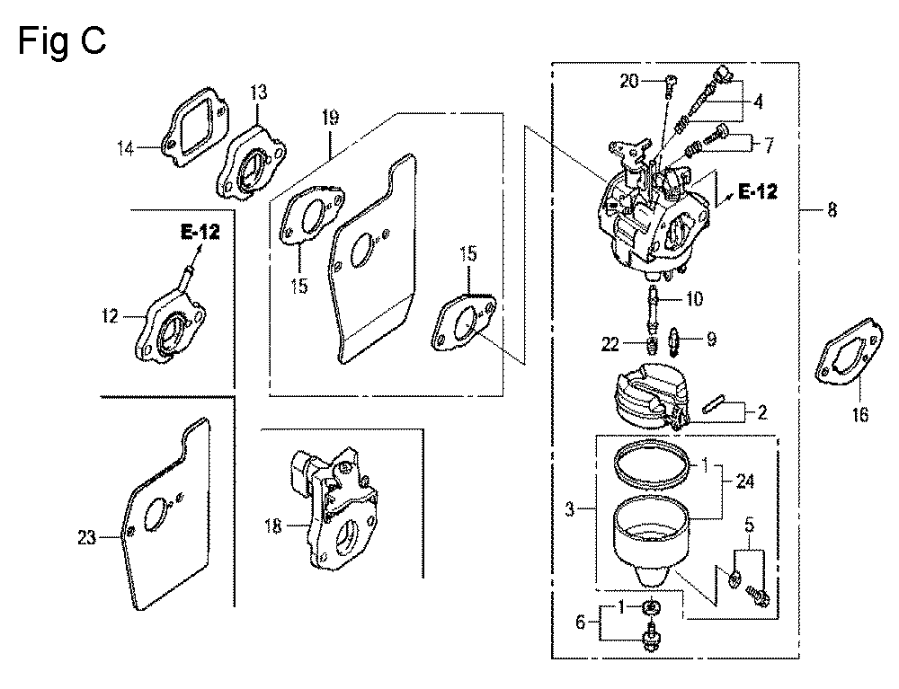 Fig-3 Diagram and Parts List for GCV160LA Type S1A Honda Engine