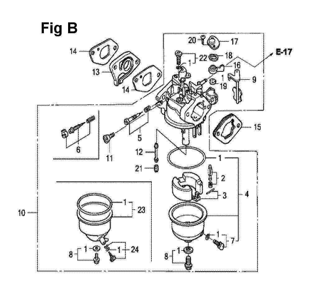 Fig-7 Diagram and Parts List for GXV120 Type PF Honda Engine