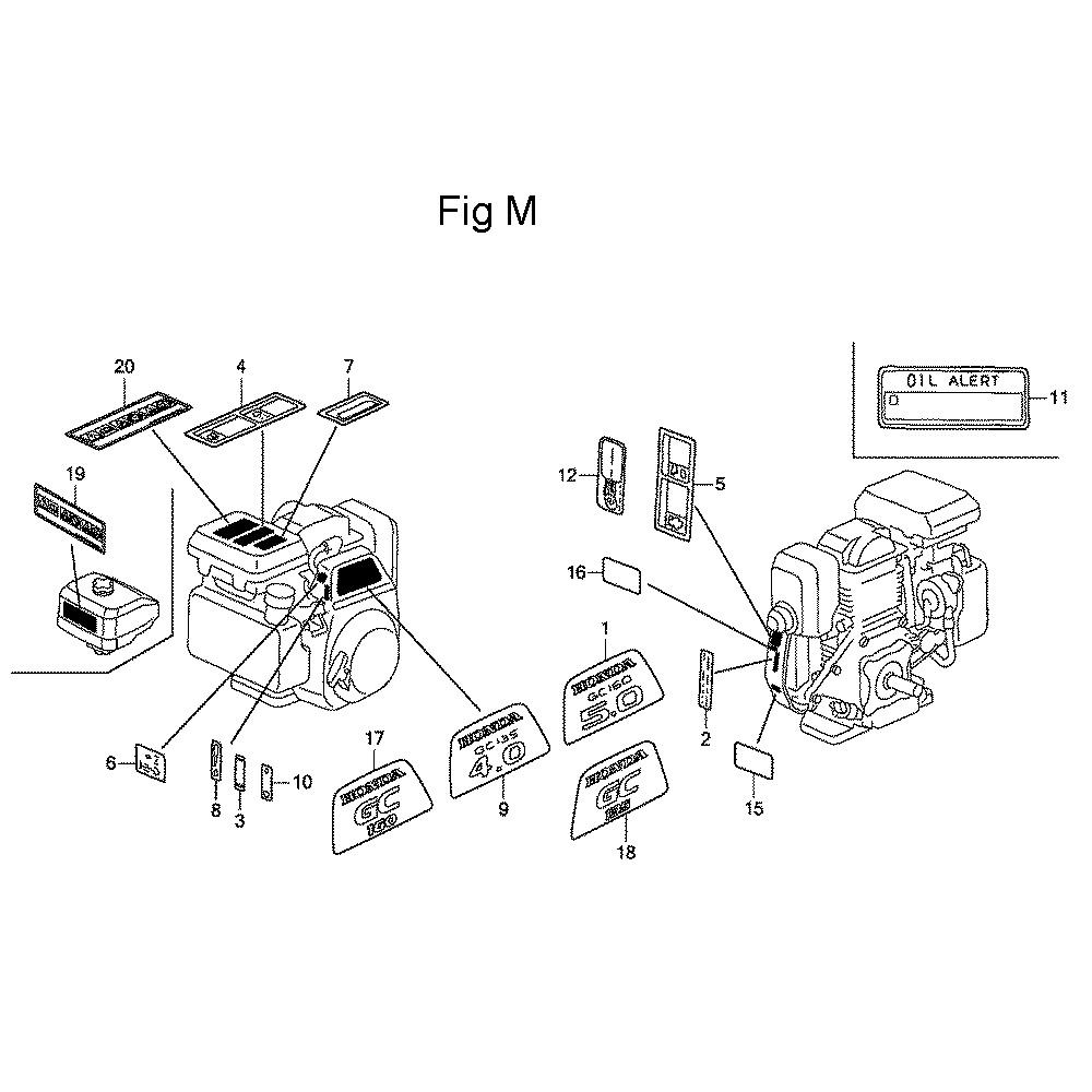 Fig-13 Diagram and Parts List for GC135 Type QHA Honda Engine