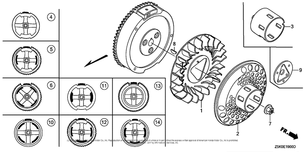 Flywheel Diagram and Parts List for GX270UT2 (typeSMRB)(GCBGT-1000001) Honda Engine