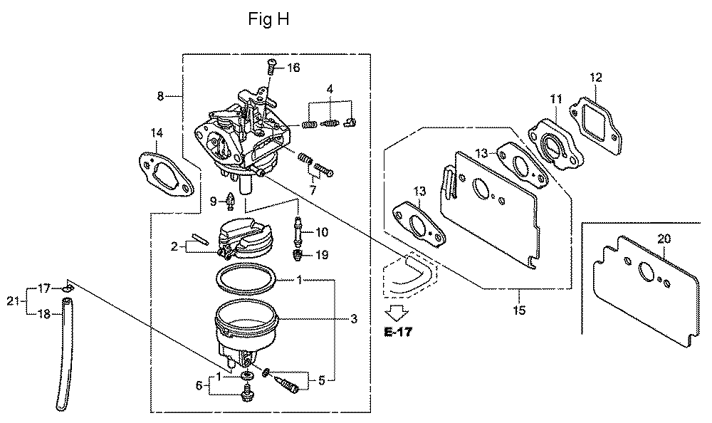 Fig-8 Diagram and Parts List for GC160LA Type QBC Honda Engine