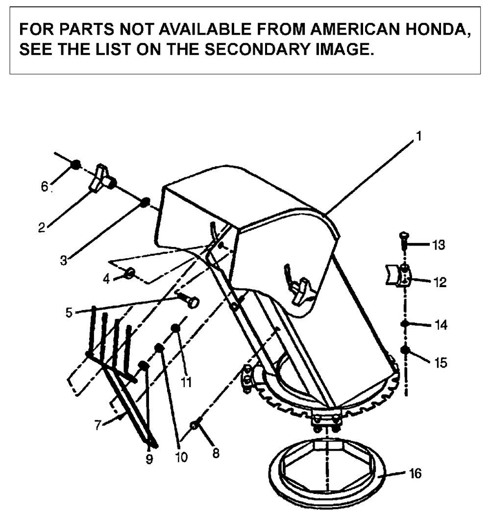 Chute Assembly (Sb800) Diagram and Parts List for SB800 Type  A Honda Lawn Tractor Accessories