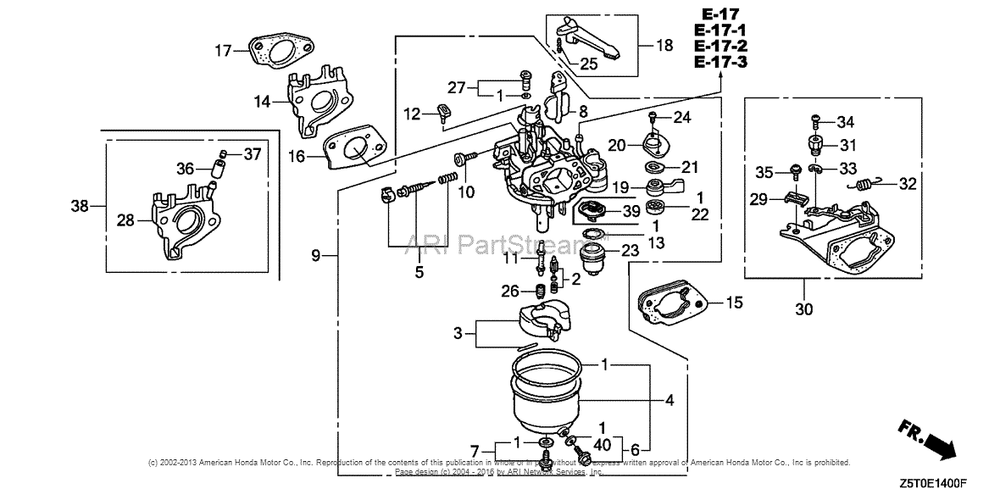 Carburetor (1) Diagram and Parts List for GX390UT2 (typeSMXC)(GCBCT-1000001) Honda Engine