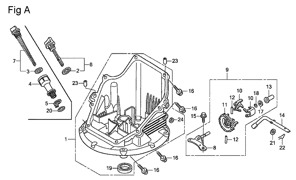 Fig-1 Diagram and Parts List for GSV190LA Type A3T Honda Engine
