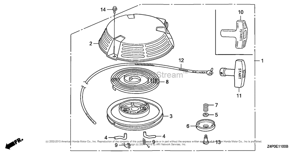 Recoil Starter Diagram and Parts List for GXV160UH2 (typeN1AB)(GJABH-1000001) Honda Engine