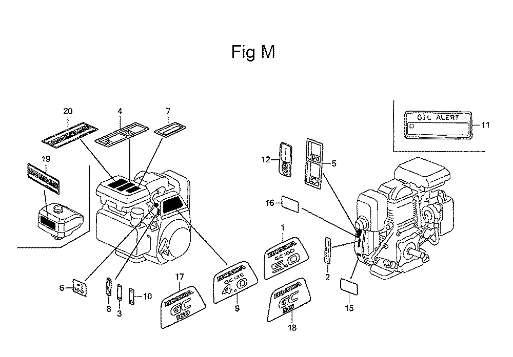 Fig-13 Diagram and Parts List for GC160 Type QHA Honda Engine