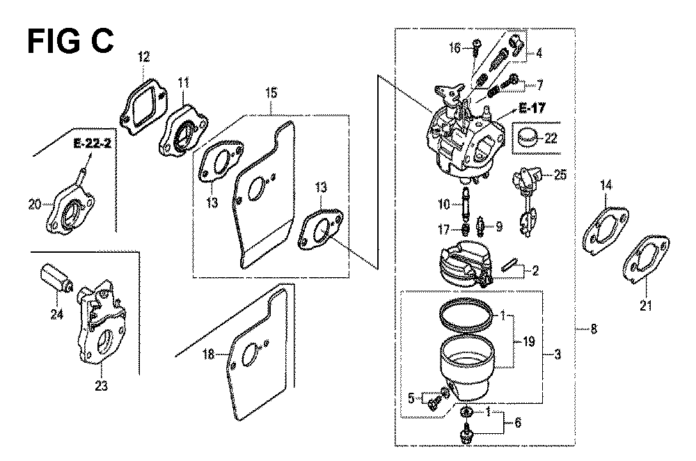 Fig-3 Diagram and Parts List for GCV190LA Type G5BR Honda Engine