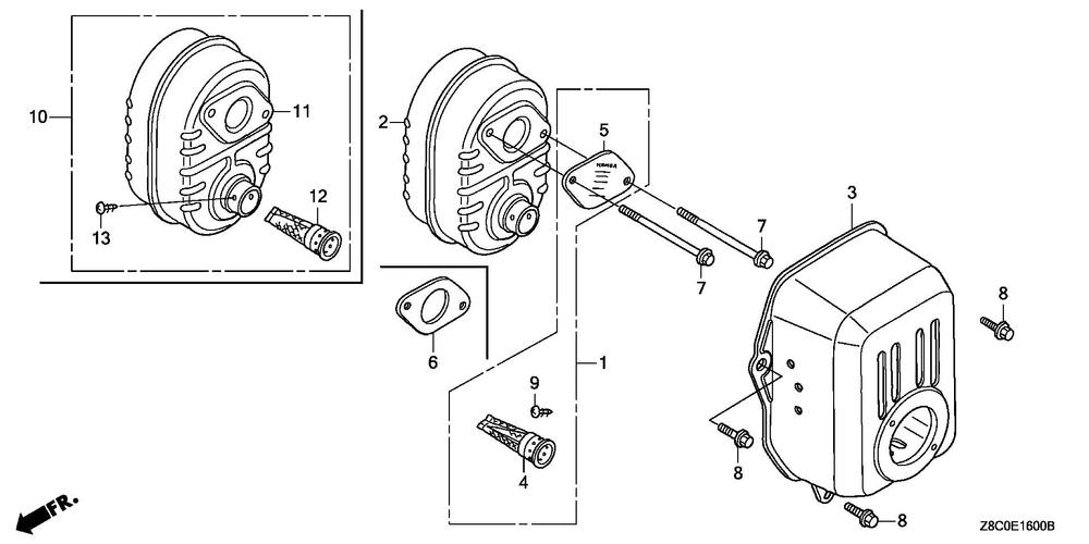 Muffler Diagram and Parts List for GC190LAX (Type QHGF)(GCAAA-3723287-9999999) Honda Engine