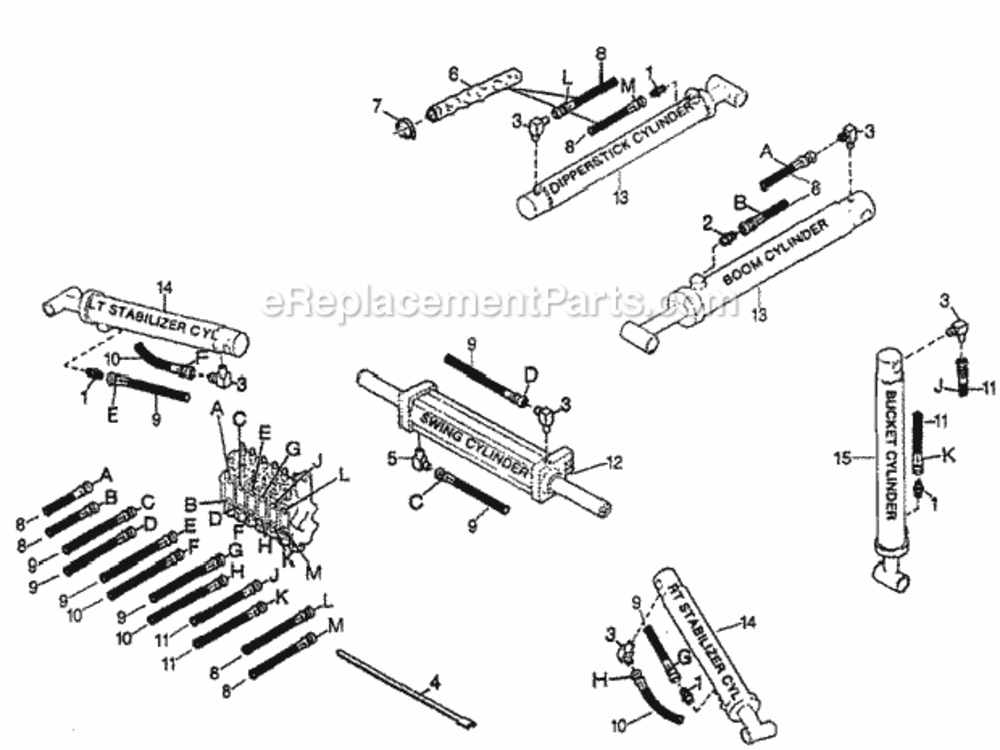 Hoses & Fittings Diagram and Parts List for BH6575 Type A Honda Lawn Tractor