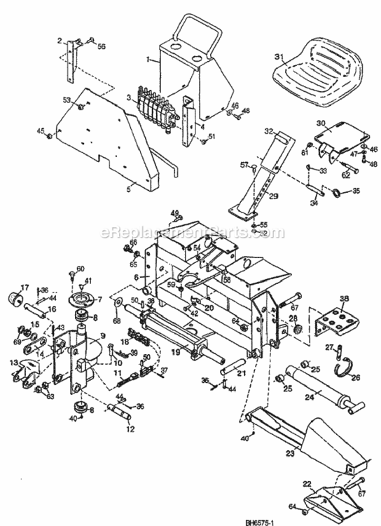 Main Frame Assembly Diagram and Parts List for BH6575 Type A Honda Lawn Tractor