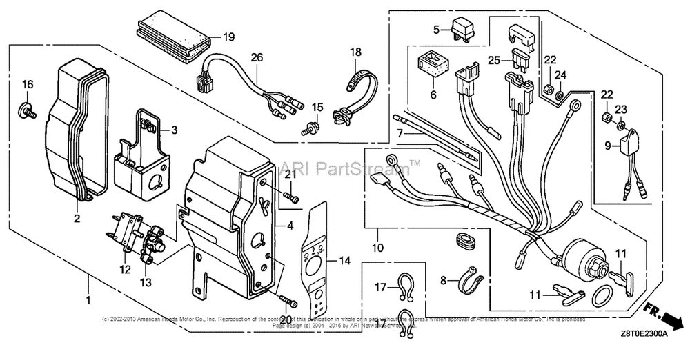 Control Box (1) Diagram and Parts List for GX340RT2 (typeVWE2)(GCBET-1000001) Honda Engine