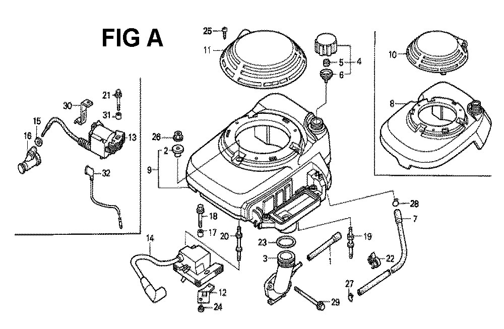 Fig-8 Diagram and Parts List for GXV140 Type N2V Honda Engine