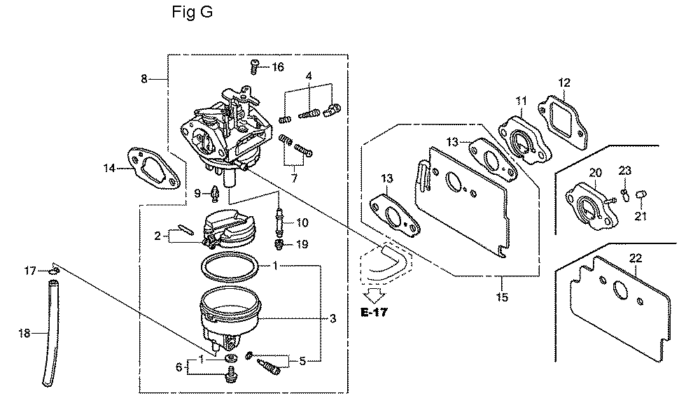 Fig-7 Diagram and Parts List for GC190A Type MHA2 Honda Engine