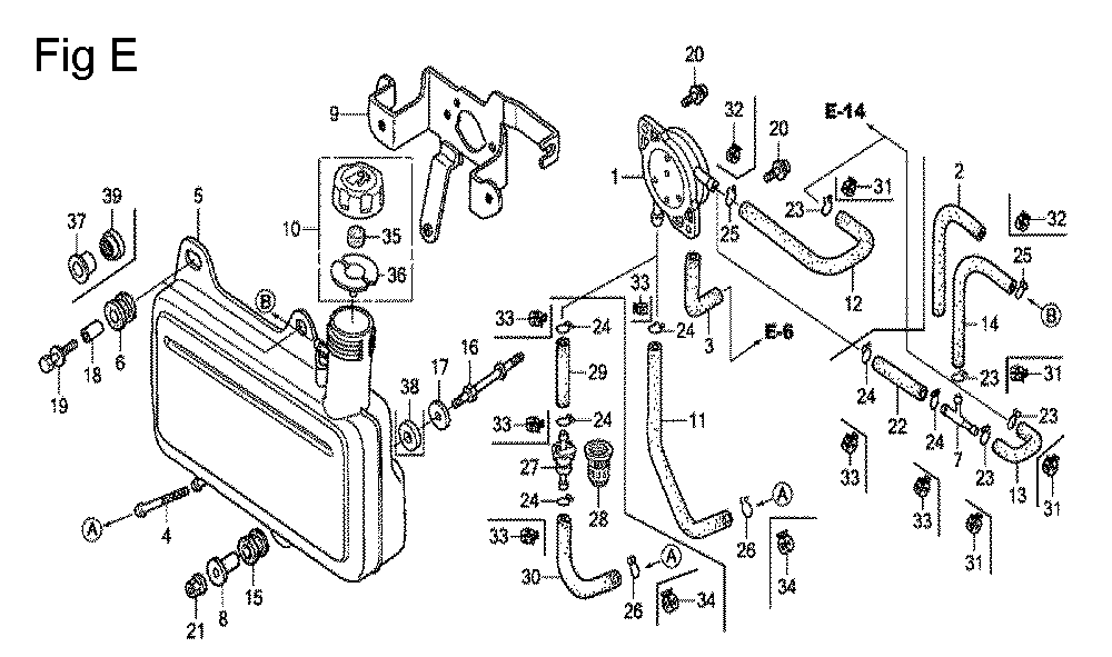 Fig-5 Diagram and Parts List for GC160A Type SHE6 Honda Engine