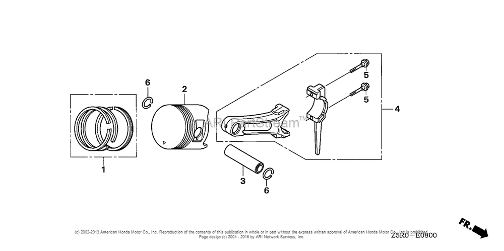 Piston Diagram and Parts List for GX390U2 (typeSXE4)(GCBHK-1000001) Honda Engine