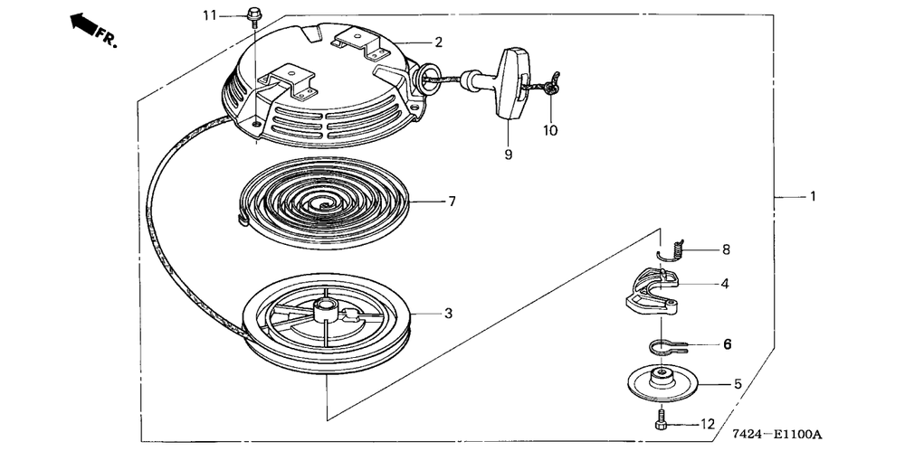 Recoil Starter Diagram and Parts List for HP400K3 (Type  BA/C)(NAA-2800448 - 9999999) Honda Lawn Tractor Accessories