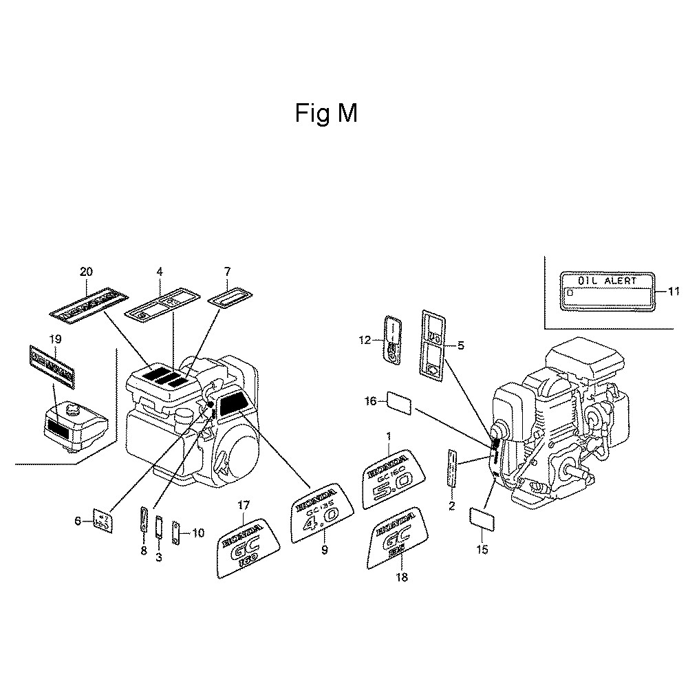 Fig-13 Diagram and Parts List for GC135 Type QHA1 Honda Engine