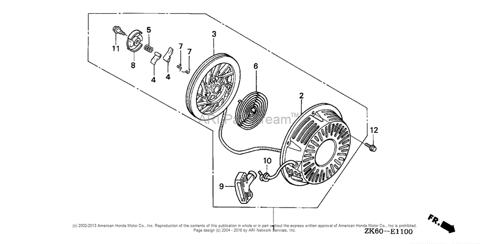 Recoil Starter Diagram and Parts List for GX390K1 (typeVXP/A)(GDAF-1100001) Honda Engine