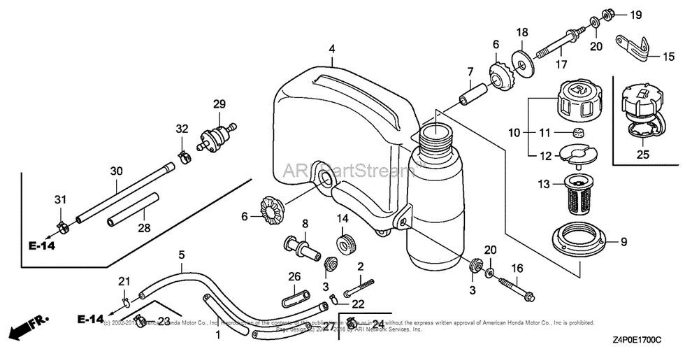 Fuel Tank Diagram and Parts List for GXV160UH2 (typeN1)(GJABH-1000001) Honda Engine