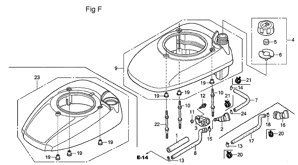 Fig-6 Diagram and Parts List for GSV190A Type A1AE Honda Engine