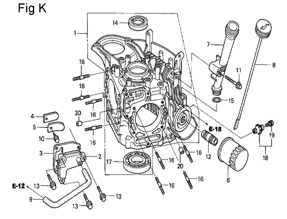 Fig-11 Diagram and Parts List for GCV530 Type DXA Honda Engine