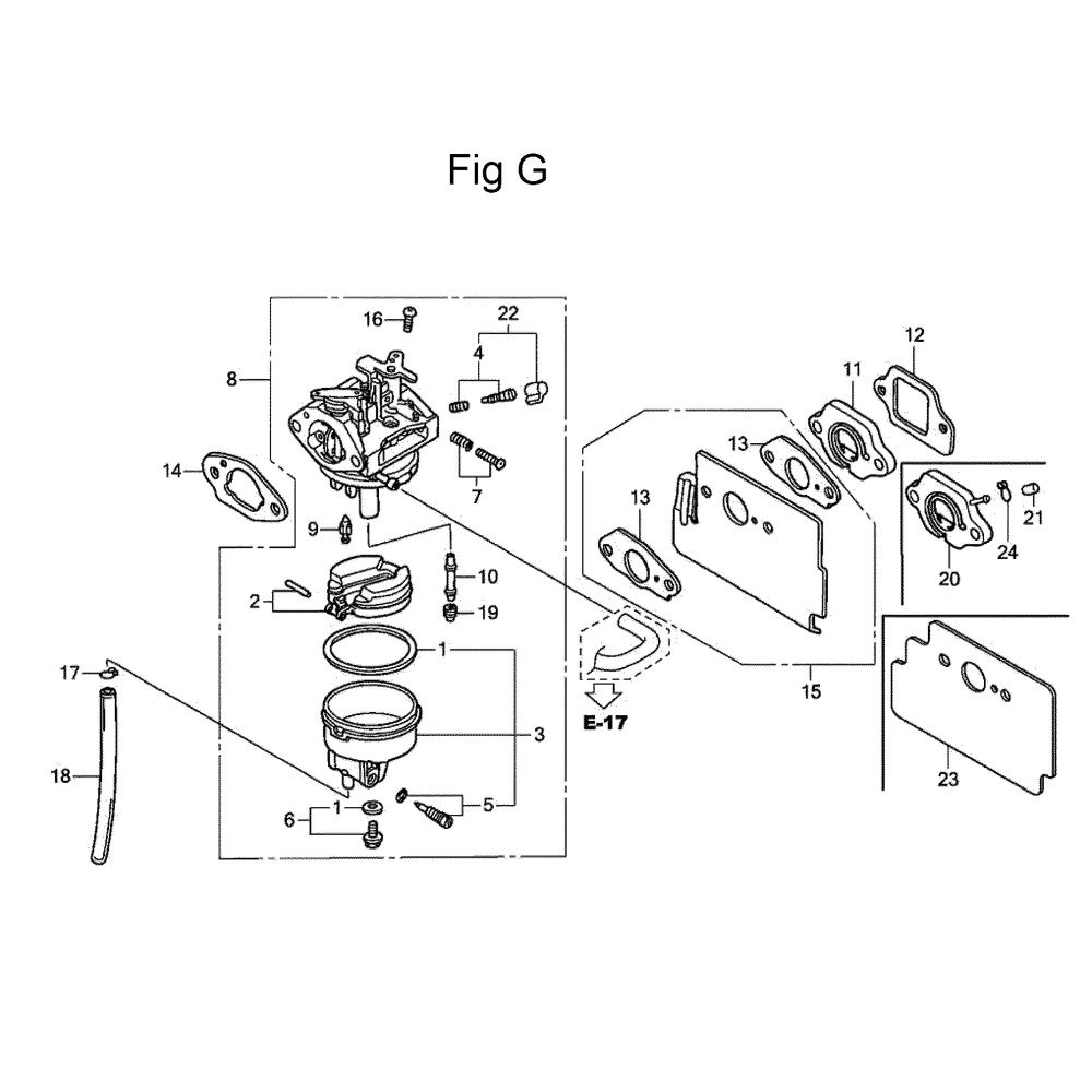 Fig-7 Diagram and Parts List for GC135 Type PHA Honda Engine