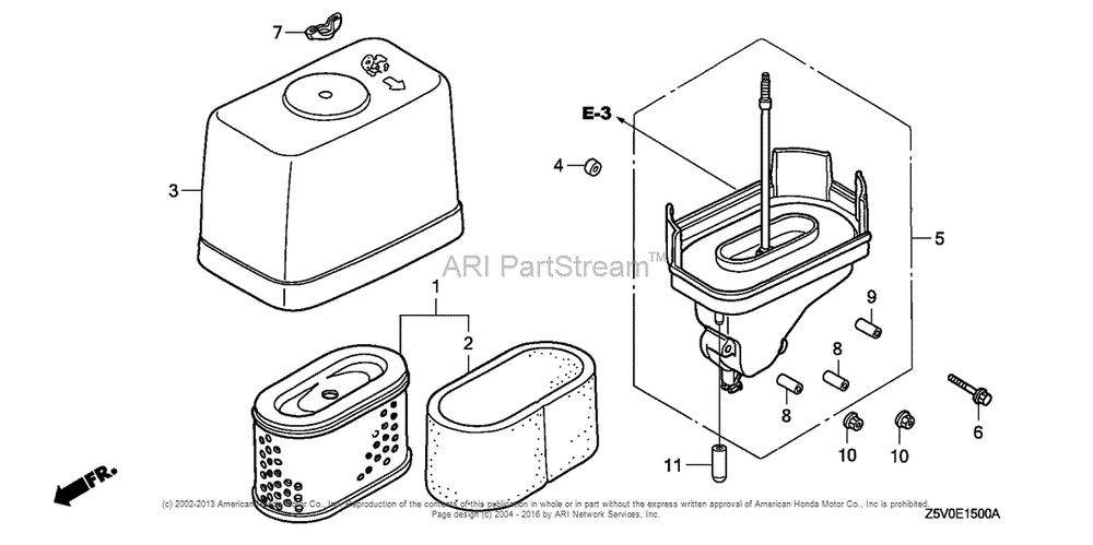 Air Cleaner Diagram and Parts List for GXV390RT1 (typeDCST)(GJADT-1000001) Honda Engine