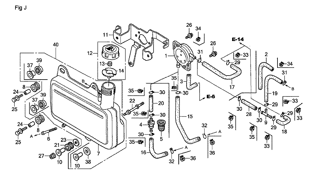 Fig-10 Diagram and Parts List for GC190A Type QEA2 Honda Engine