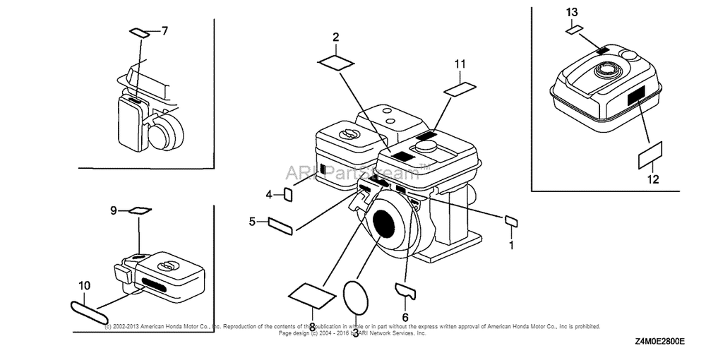 Label Diagram and Parts List for GX160RT1 (typeRHG4)(GCAFT-1000001) Honda Engine