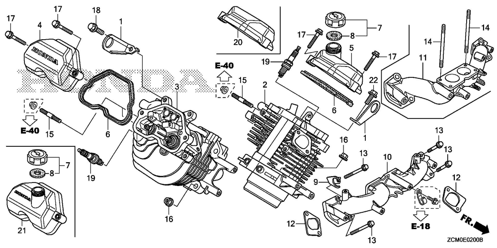 Cylinder Head Diagram and Parts List for GX690RH (Type TXFC)(GCAPH-2000001-9999999) Honda Engine