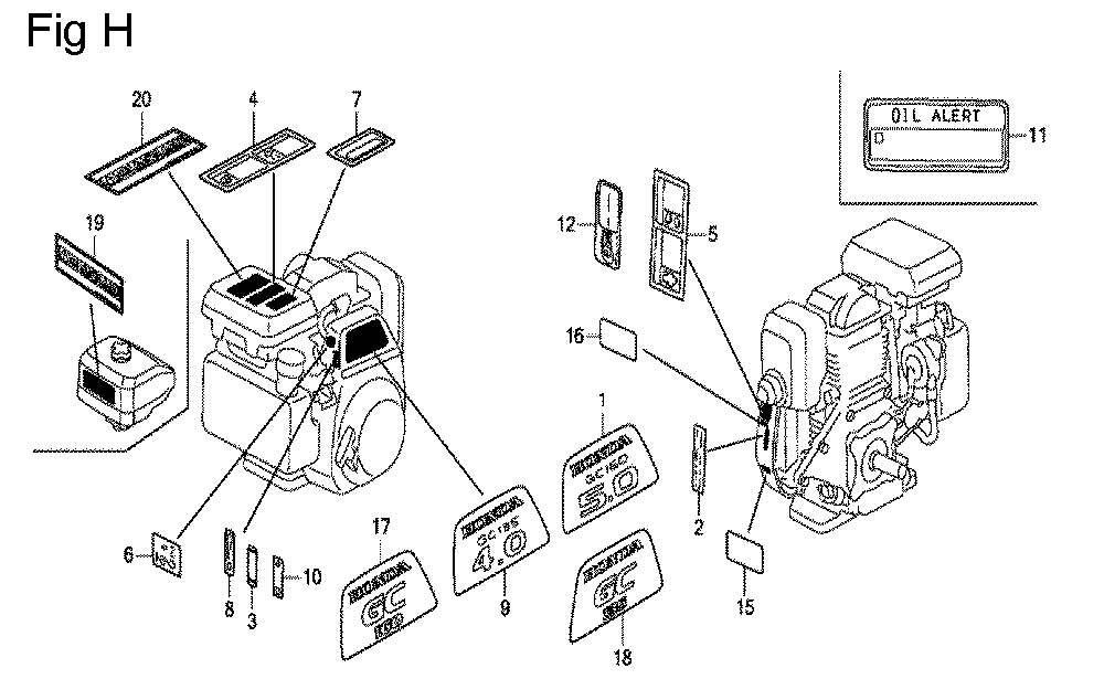 Fig-8 Diagram and Parts List for GC135 Type QHU Honda Engine