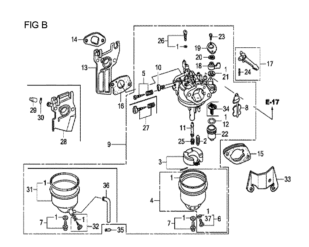 Fig-2 Diagram and Parts List for GX120T1 Type TX2 Honda Engine