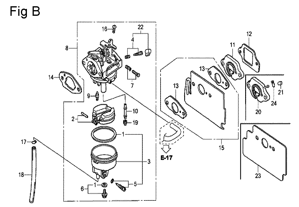 Fig-2 Diagram and Parts List for GC135 Type SHE2 Honda Engine
