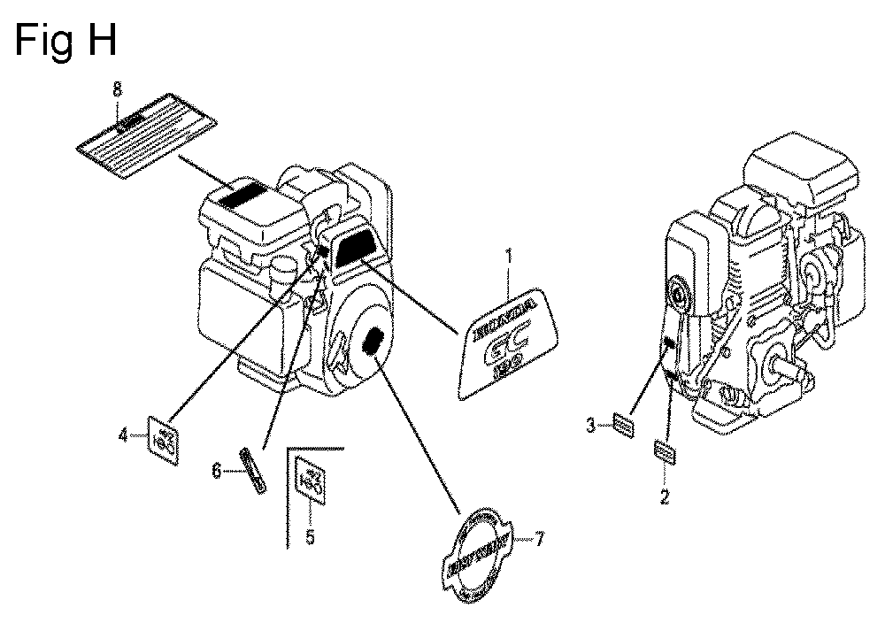 Fig-8 Diagram and Parts List for GC190LA Type VBAF Honda Engine