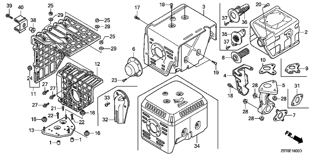 Muffler (1) Diagram and Parts List for GX390UT2 (Type  QAE2/A)(GCBCT-3000001 - 9999999) Honda Engine