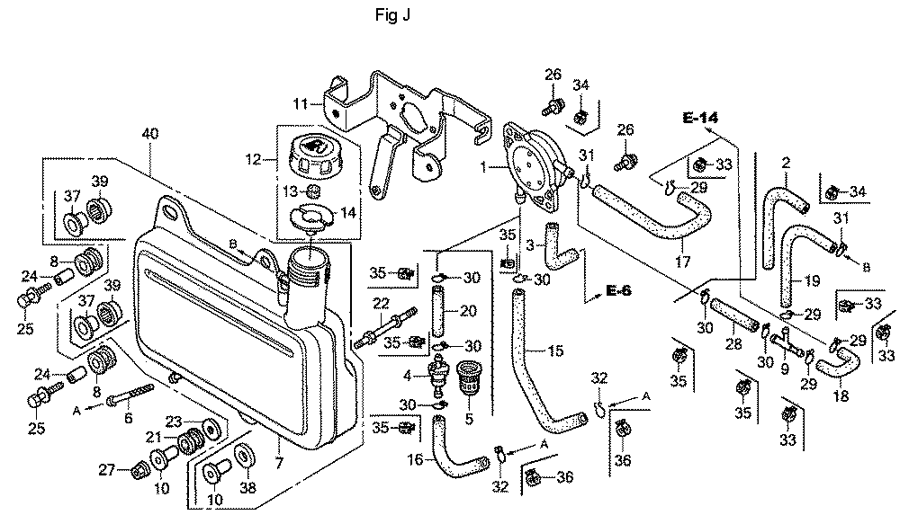Fig-10 Diagram and Parts List for GC190A Type QHA1 Honda Engine