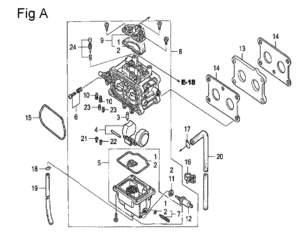 Fig-1 Diagram and Parts List for GCV530 Type QEA Honda Engine