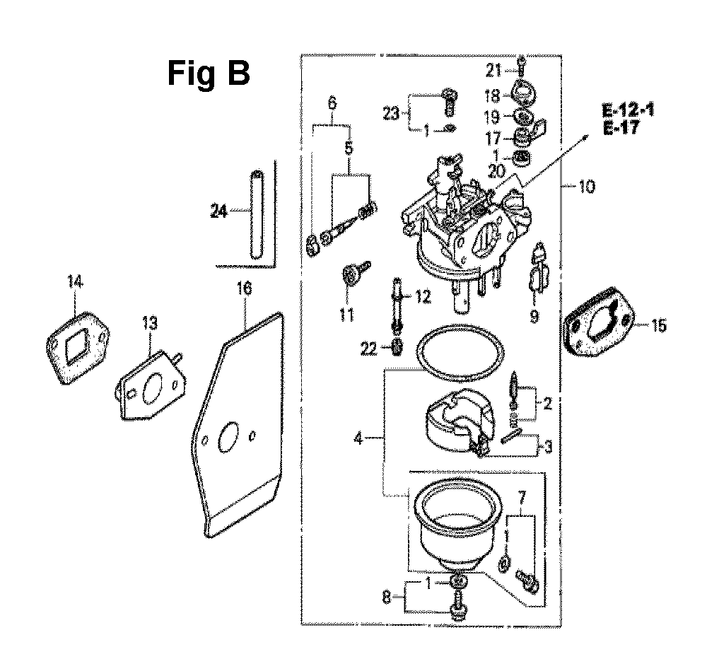 Fig-8 Diagram and Parts List for GXV160K1 Type N42 Honda Engine