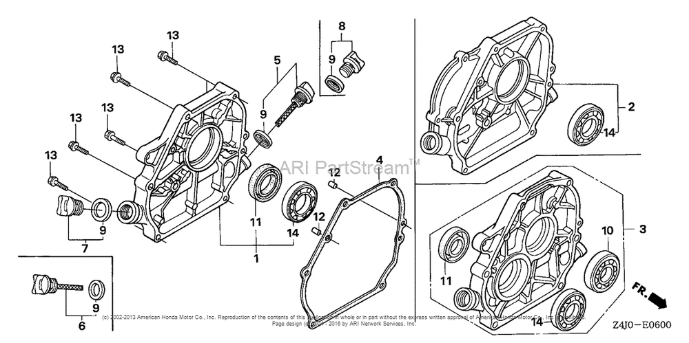Crankcase Cover (1) Diagram and Parts List for GX160U1 (typeWKD6)(GCACK-1000001) Honda Engine