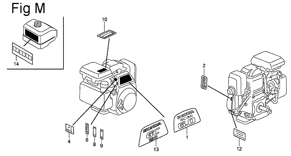 Fig-13 Diagram and Parts List for GC190A Type QHAF Honda Engine