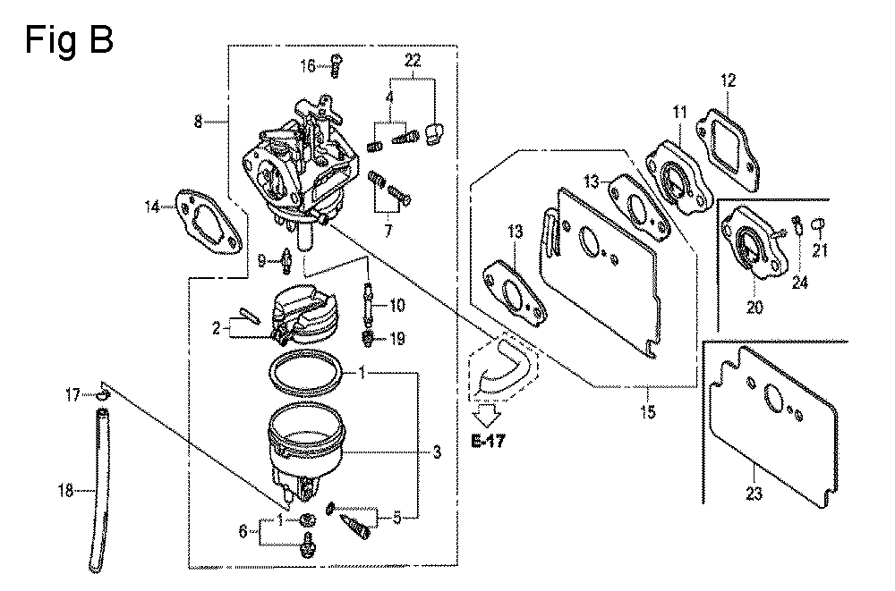 Fig-2 Diagram and Parts List for GC160 Type SHE5 Honda Engine
