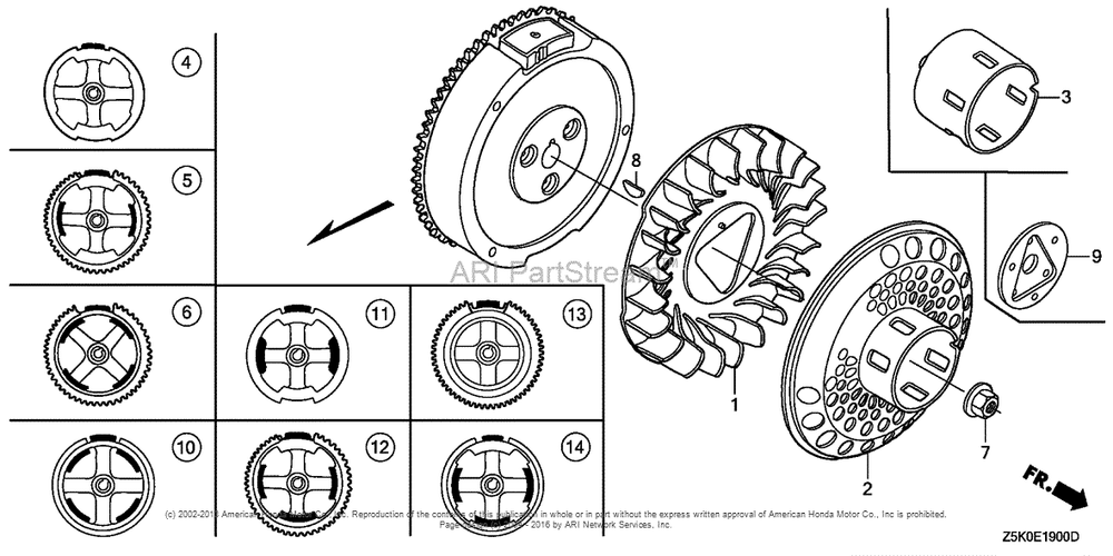 Flywheel Diagram and Parts List for GX270UT2 (typeQZHW)(GCBGT-1000001) Honda Engine