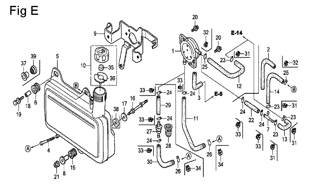 Fig-5 Diagram and Parts List for GC135 Type QHE4 Honda Engine