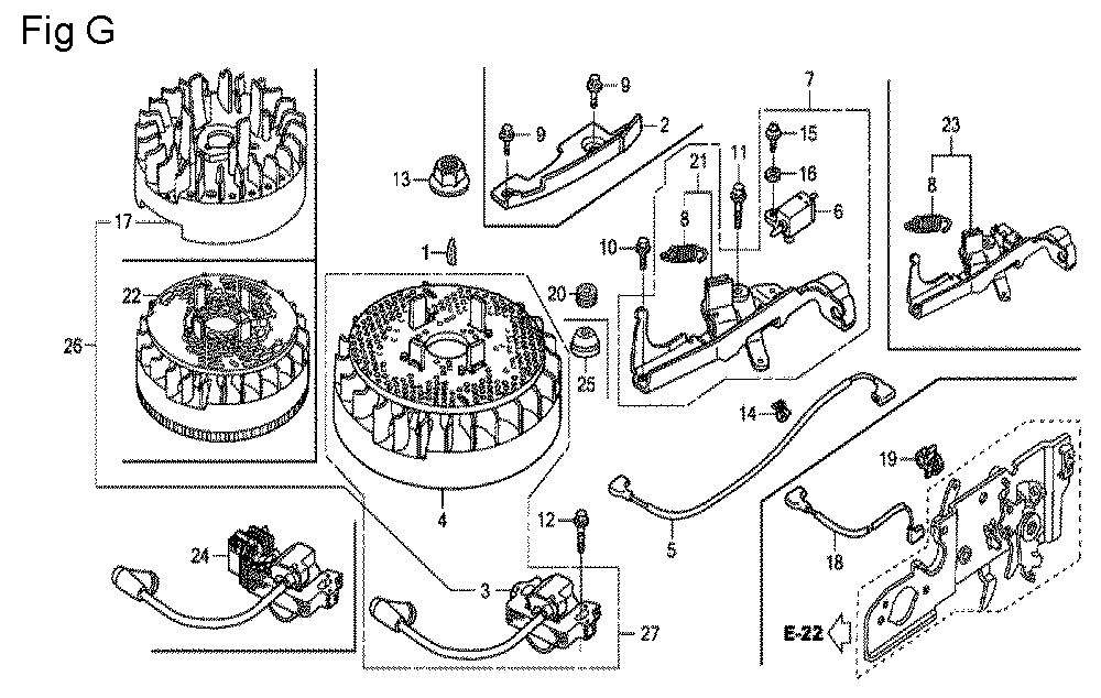 Fig-7 Diagram and Parts List for GCV160LA0 Type S1M Honda Engine