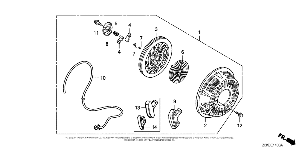 Recoil Starter (1) Diagram and Parts List for GX270UT2 (typeSMRB)(GCBGT-1000001) Honda Engine