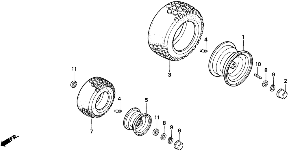 Wheels Diagram and Parts List for H1011R (Type  SA)(MZAW-6000001 - 6100000) Honda Lawn Mower
